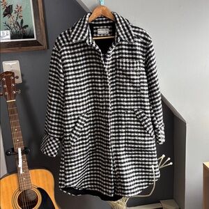 Free People Black and White Houndstooth Coat